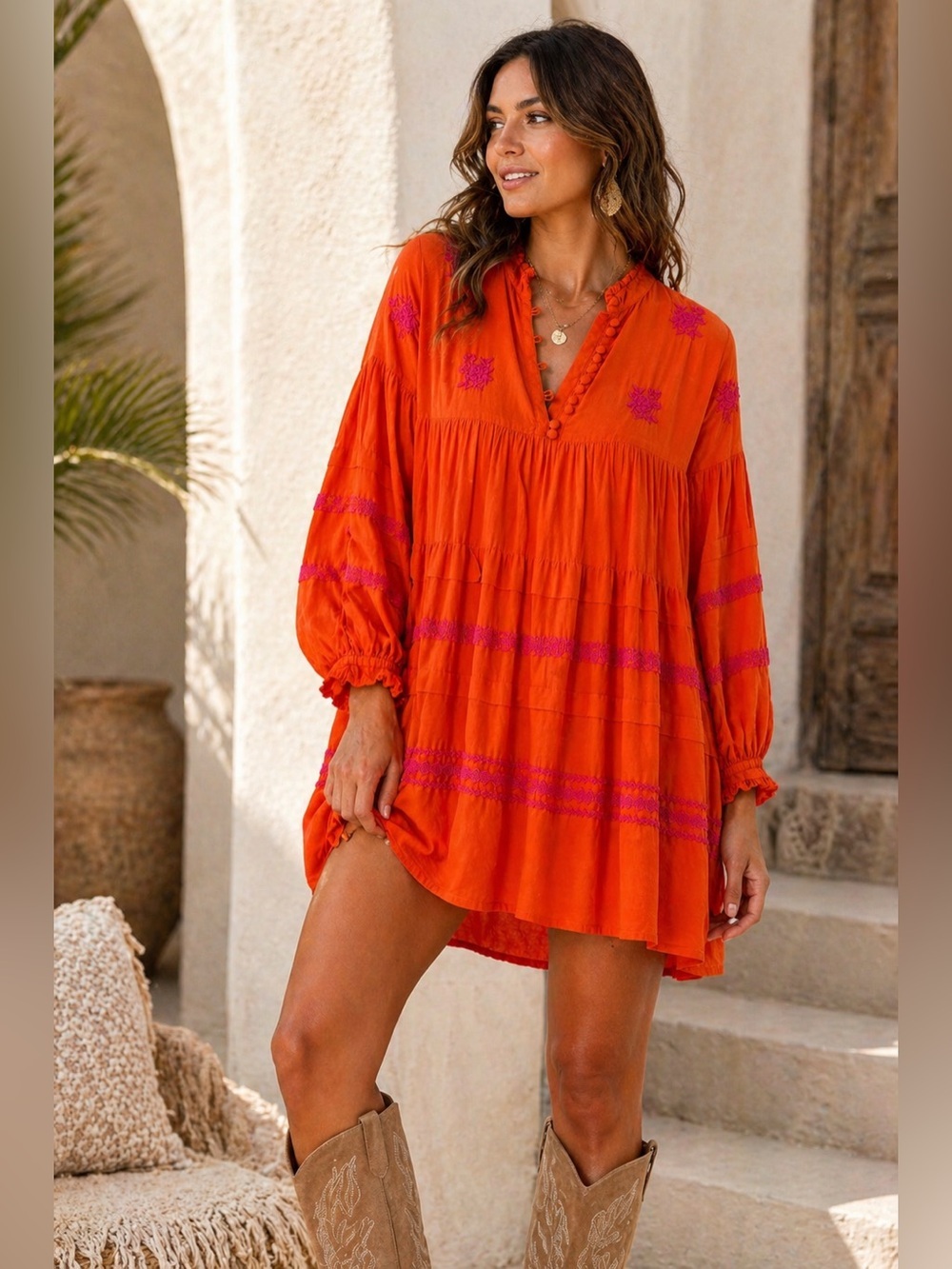 Anthropologie festival boho mini dress embroidered flowy cotton cottagecore Sm